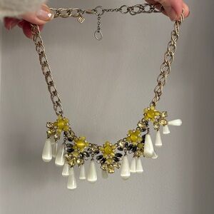 Banana Republic Gold-Tone Necklace with Yellow Floral Accents and Pearl Drops